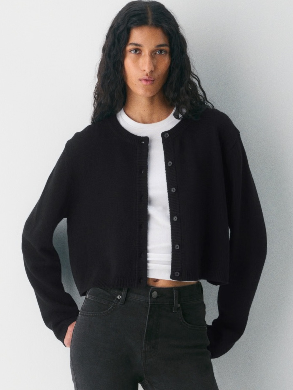 Wilfred Black Cropped Button-Front Cardigan